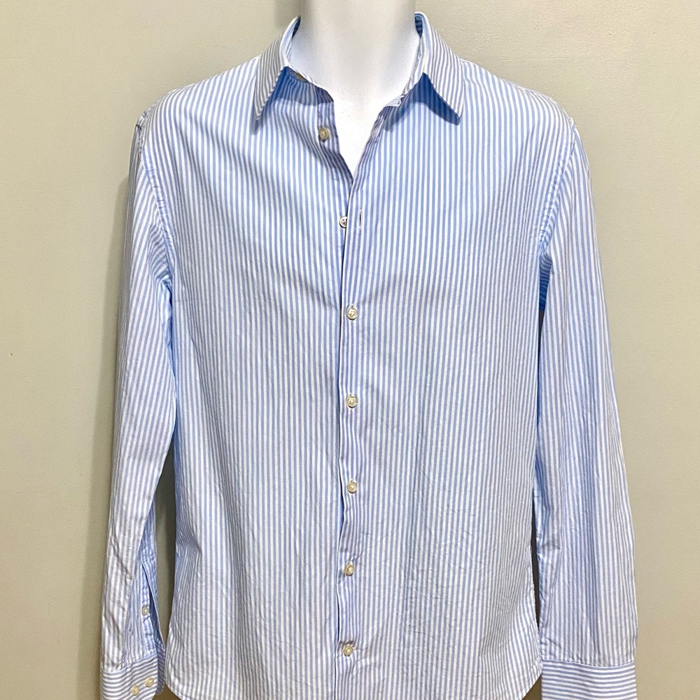 Armani Collezioni Light Blue and White Striped Dress Shirt